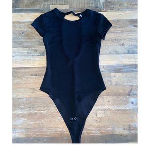 black short sleeve bodysuit with open back